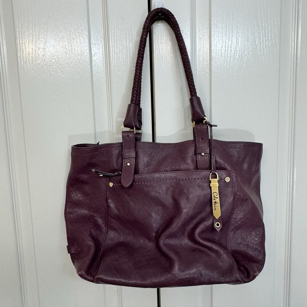 Cole Haan‎ Plum Leather Dual Strap Handbag Beige Interior